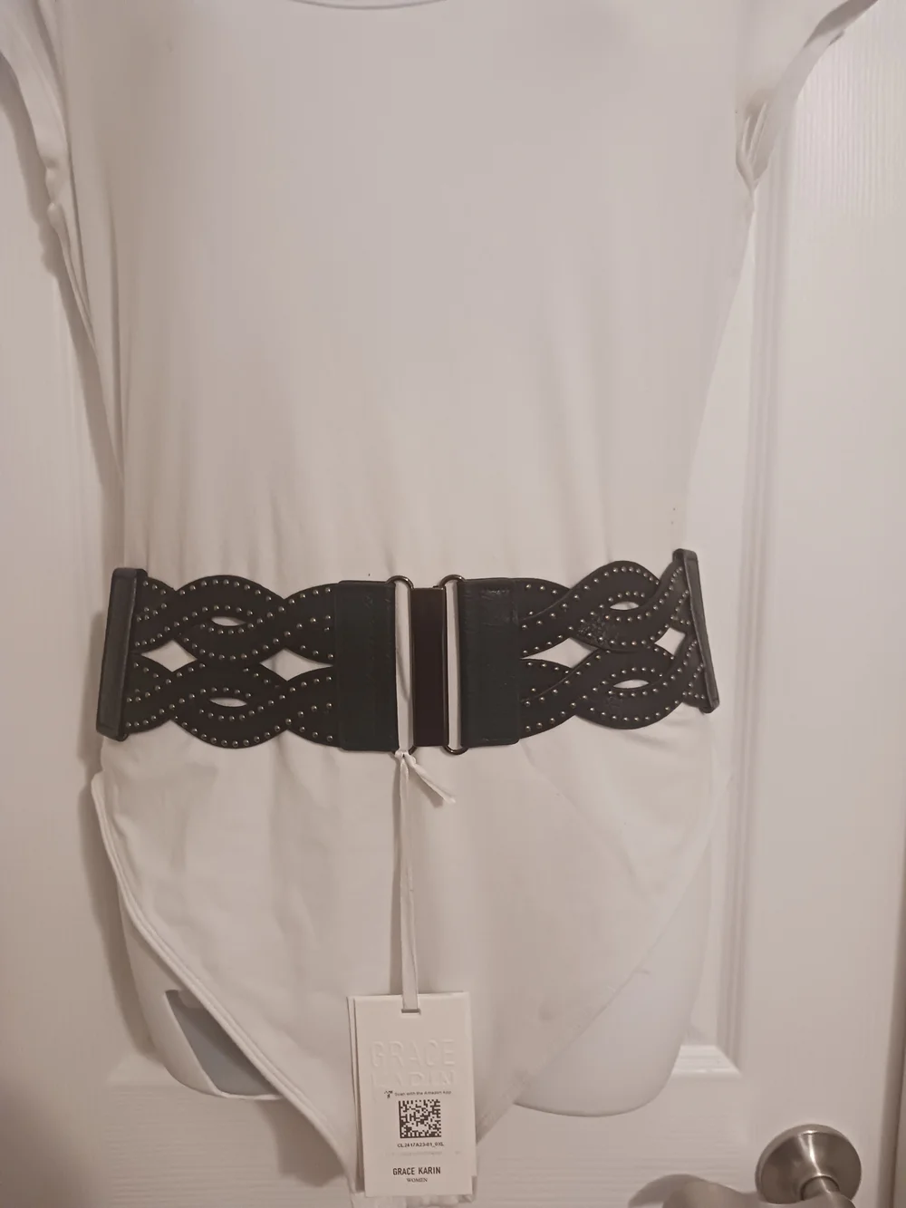 Grace Karin Black Decorative Wide Elastic Waist Belt